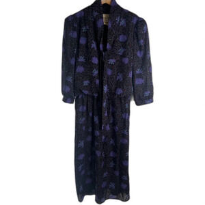 Alison Peters VTG Made in USA Purple Floral Blouson‎ Tie Neck Maxi Dress SZ 14